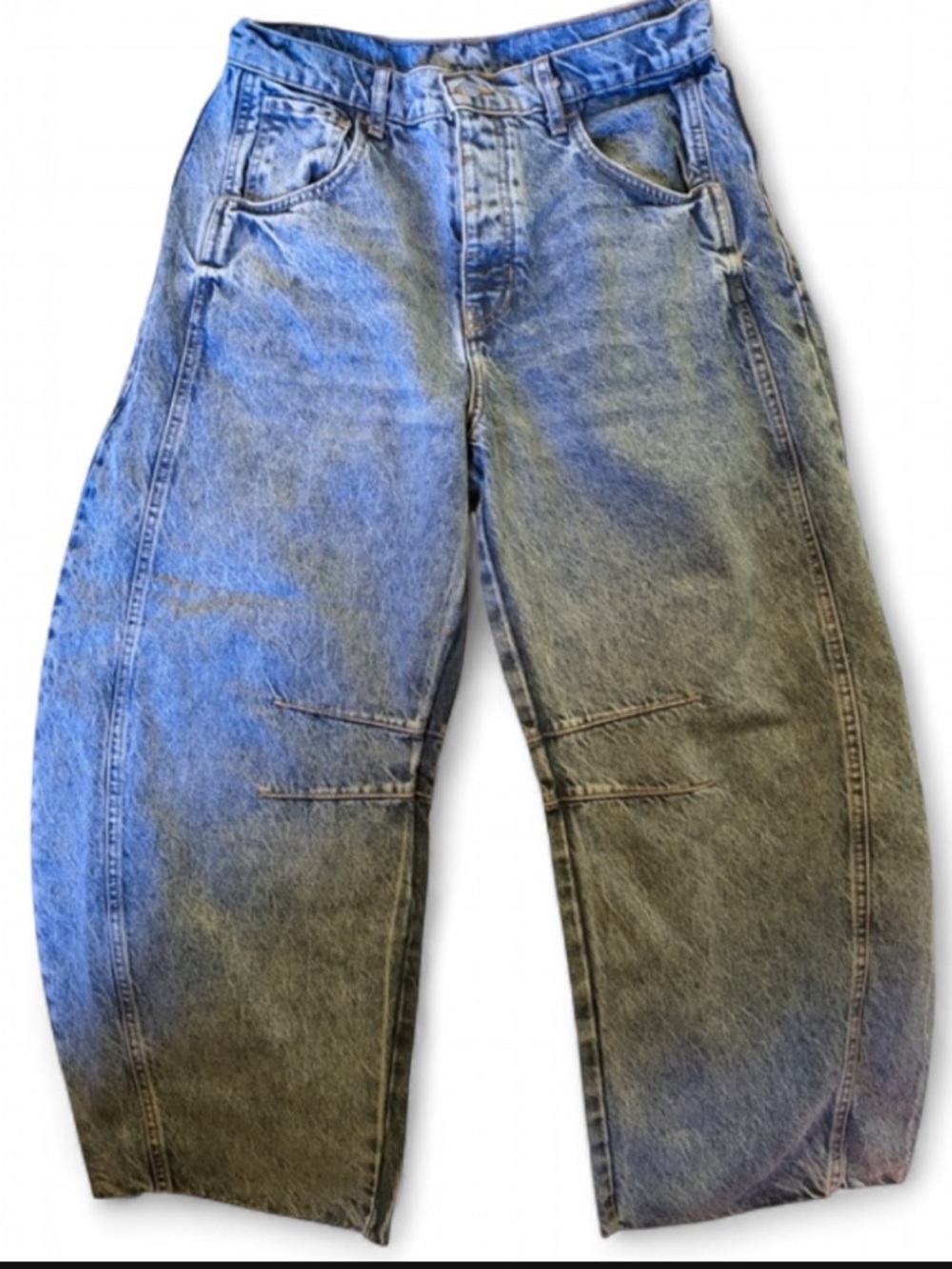 FreePeople Sample WeTheFree GoodLuckBarrel Jeans Two Tone Denim Wide Leg Boho - Picture 4 of 5
